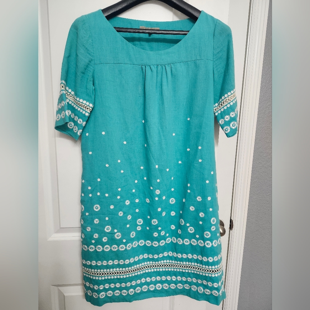 Tommy Bahama Turquoise Green Blue White Polka Dot Shift Dress Womans Small - Picture 2 of 6